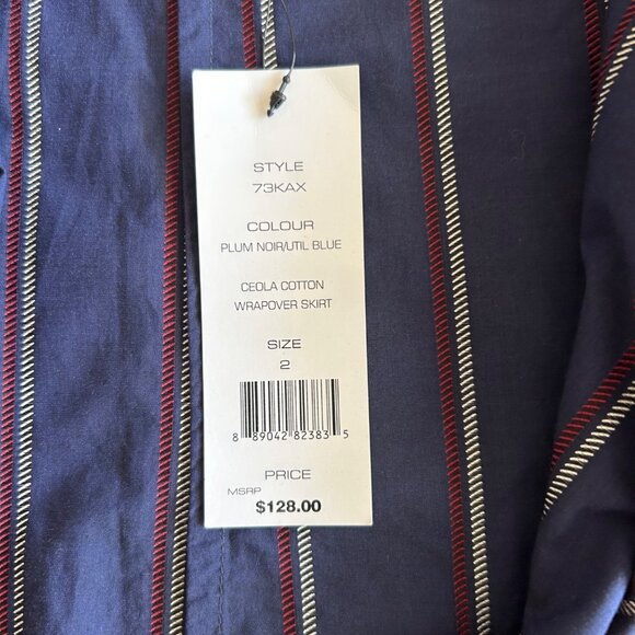 NWT French Connection Striped Ruffled Wrap Midi Skirt Nautical Print - Size 2 - Picture 4 of 7